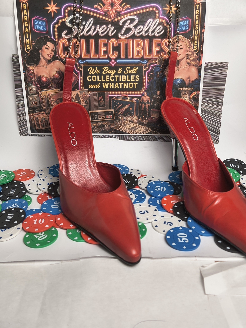 ALDO Red Leather Chain Accent Pointed Toe Stiletto Pumps Women’s EU 38